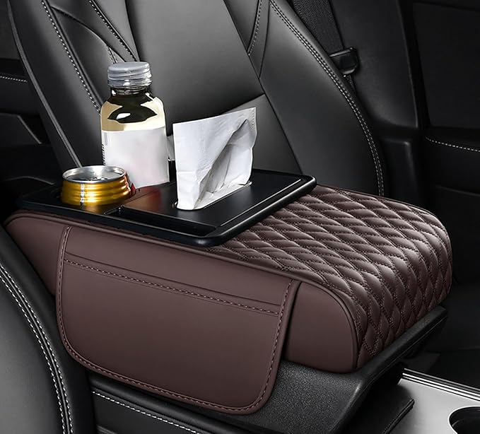Car Armrest Center Console Cover for Jeep Compass 2. Generation 2021 2022 2023, Center Console Pad with Cup Holder, Multifunctional Armrest Cushion,C Coffee