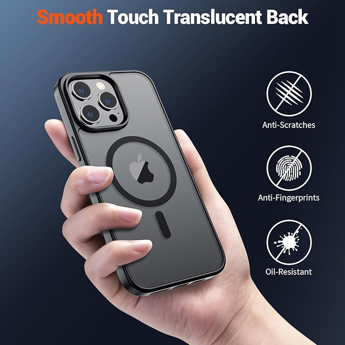 SUPFINE Magnetic for iPhone 14 Pro Max Case (Compatible with MagSafe) (Military Grade Drop Protection) Translucent Matte Shockproof Phone Cover,Black