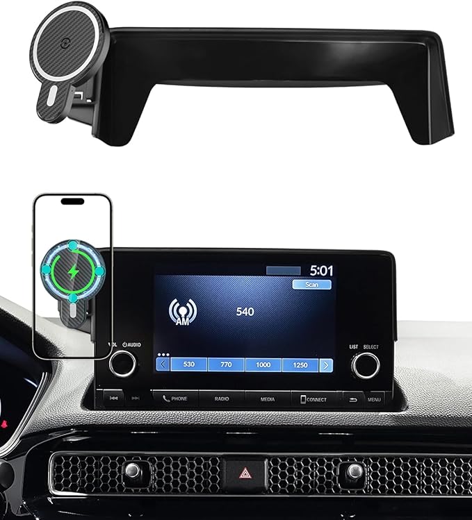 PZK Car Phone Mount for Honda Civic 2022-2025 2026 /Acura Integra 2023-2025 LX/EX/EX-L/Sport/Sport Hybrid/Touring/Si/Type R for 7/9-Inch Screen Magnetic 15W Fast Wireless Charger Phone Holder