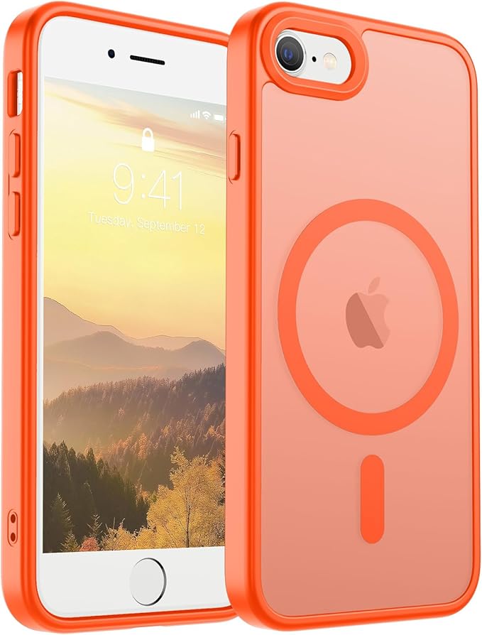 SUPFINE Magnetic for iPhone SE Case 2022 (3rd)/2020 (2nd),iPhone 8 Case(Compatible with MagSafe)(Military Grade Drop Protection) Slim Translucent Matte Phone Case,Orange
