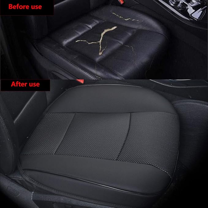 Car Seat Cushions Cover, 2pcs PU Leather Car Seat Covers Car Seat Protector for Car Driver and Passenger Seat Bottom (Width 20.8×deep 21×Thick 0.35 inch) (Black-B)