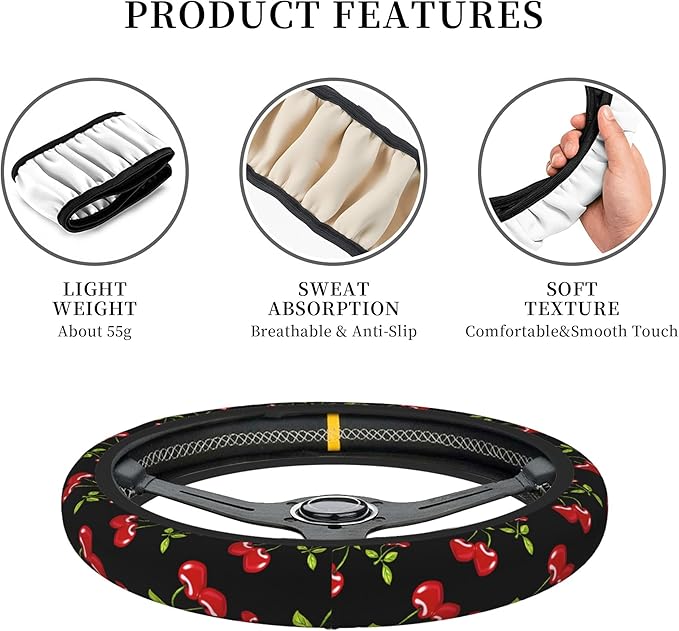 Cherry Hearts Red Steering Wheel Cover - Cherry Hearts Red Steering Wheel Cover Car Women Breathable Universal for 14-15 Inch Anti-Slip 2 Pieces Car Coasters for Men Women