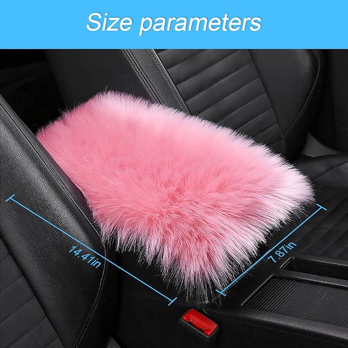 Furry Auto Center Console Cover Pad, 11.8"x7.8" Soft Sheepskin Wool Armrest Cushion, Fluffy Vehicle Armrest Seat Box Protector, Car Interior Accessories for Women Men (Deep Pink)