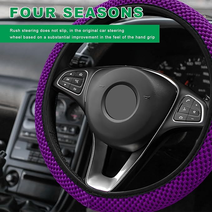Elastic Steering Wheel Cover, 15"×15" Breathable Ice Silk Steering Wheel Protector, Universal Auto Wheel Wrap Anti-Slip Soft Cover for Ultimate Comfort, Car Accessories (Dark Purple)