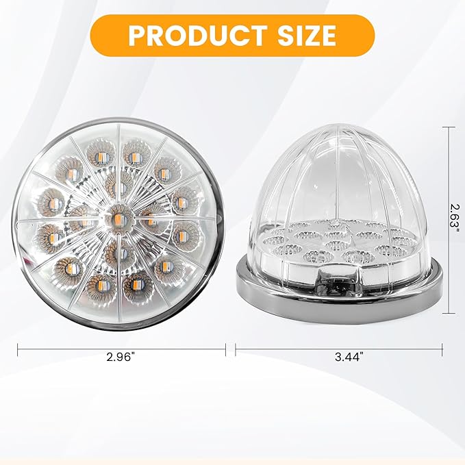 2PCS 17-LED Dual Revolution Amber to Purple Turn Signal & Marker Lights, Clear Lens & Stainless Steel Bezel for Freightliner, Kenworth, Peterbilt, Trailer, Heavy Truck