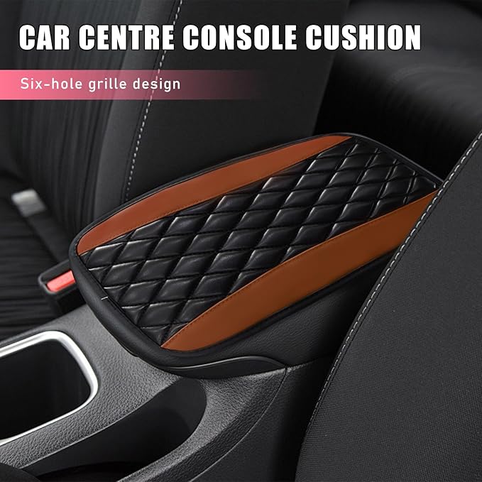 Car Center Console Cushion Pad, PU Leather Waterproof Auto Armrest Box Cover Protector, Comfortable Armrest Seat Box Cover Mat, Universal Car Accessories for SUV Truck (Coffee)