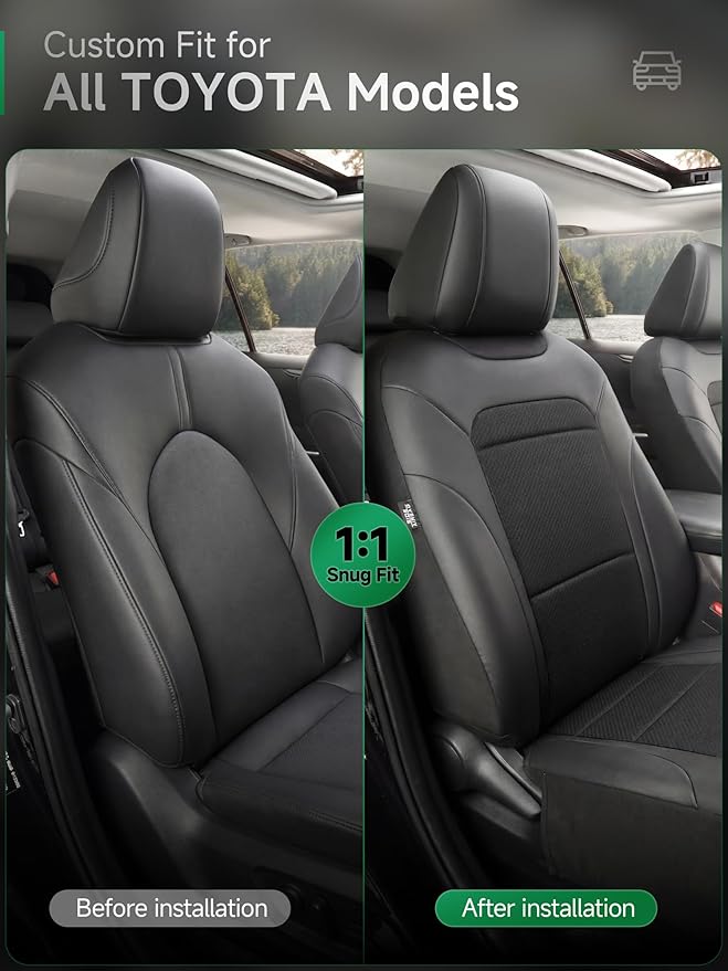 GIANT PANDA Air Cool Mesh Car Seat Cover Custom Fit Toyota Rav4 Camry Highlander Corolla Prius,Breathable Cooling Seat Protector with Leather Back Pannel(Black)