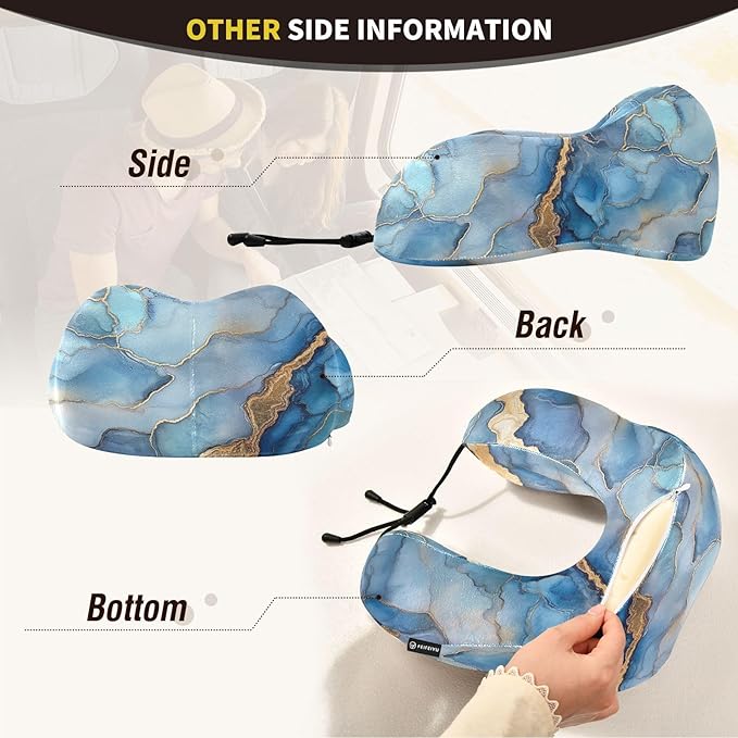 Marble Silver Royal Blue Portable U-Shape car Pillow Travel kit Sleep Neck Cushion