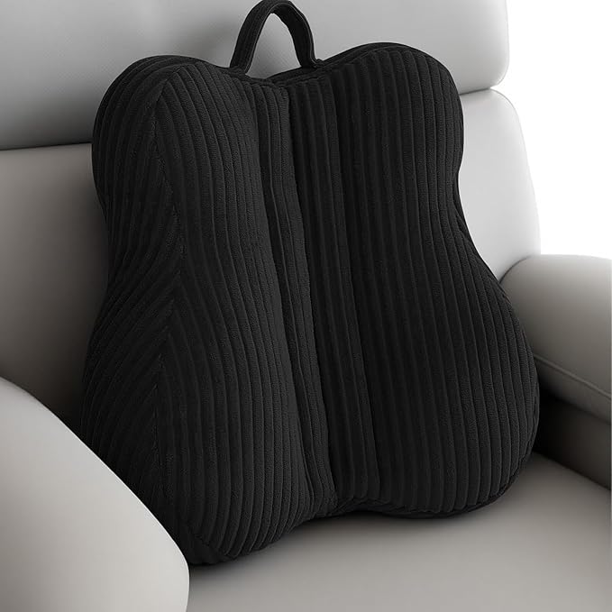 Lumbar Support Pillow for Recliner, Back Support Pillow for Office Chair, Back Cushion with Shredded Foam for Back Pain Relief & Reading, Lumbar Cushions for Couch, Sofa Seat, Car, Black