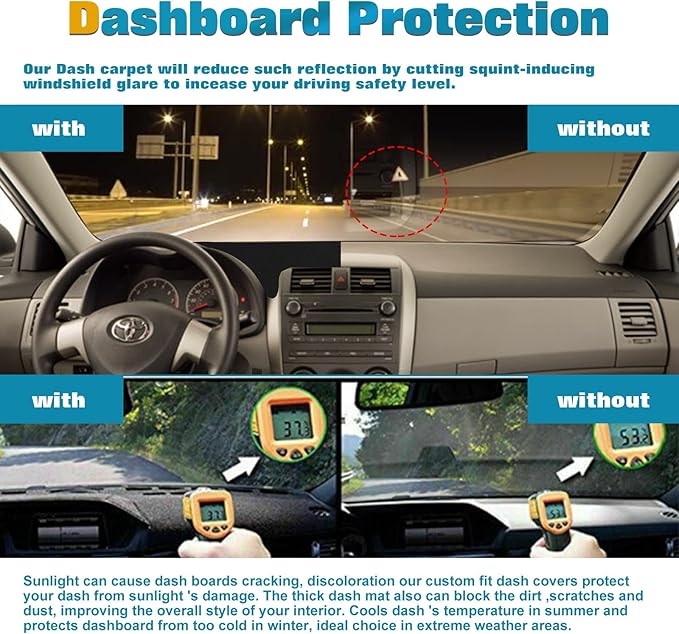 x xotic tech Center Console Dashboard Mat Pre-Cut Non-Slip Sunshield Sun Glare Protector Dash Carpet Pad Black Cover Compatible with Toyota Corolla 2007-2013