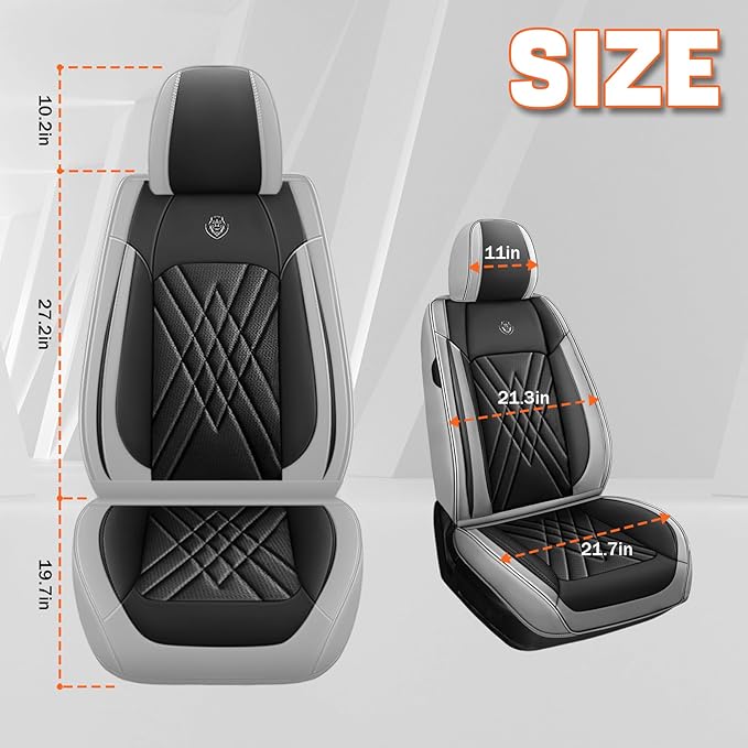 Car Seat Covers Compatible with Toyota Camry 2012-2026 Durable Waterproof Automotive Seat Covers Stretchable Fabric Material, Airbag Compatibility, Premium Nappa Leather(Black Gray, 2 Pcs Front)