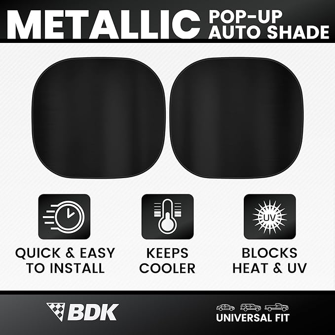 BDK 2PC Metallic Black Car Window Sun Shade Auto Shade for Windshield Visor, Block UV Reflect Heat to Keep Your Car SUV Truck, 31.75" x 28.75"