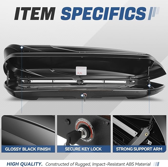 Auto Dynasty Rooftop Cargo Box Hard Shell Carrier Waterproof Storage Case with Locks & Keys Fits Vehicles with Cross Bars, 13 Cubic Feet 110LBS Capacity, 72'' L x 30'' W x 12'' H, Glossy Black