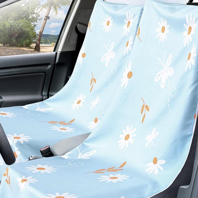 1 Pack Car Seat Towel Covers with Storage Bag 63 x 32 Inch Athletic Running Towel Seat Sweat Washable Non Slip Cover Gift for Car Outdoor Sport Activities (Daisy)