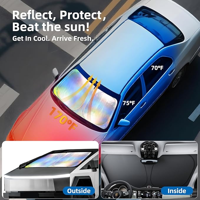 Aokway Car Windshield Sun Shade, Laser Reflective Windshield Sunshade | Heat & UV Blocker for Cars, SUVs, Trucks | Flexible Steel Wire Frame,Double Thickened, Foldable Design
