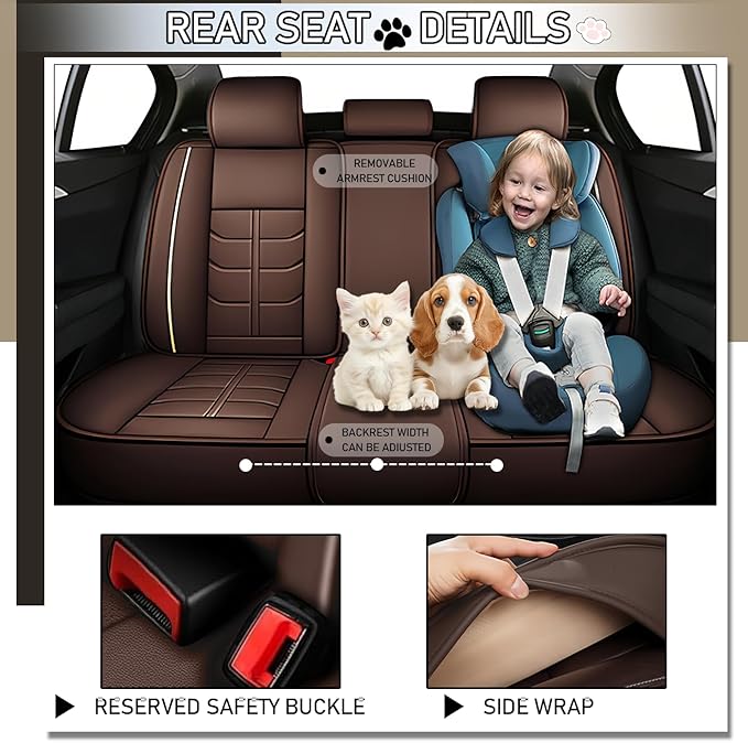 Leather Car Seat Covers Fit for Toyota Tacoma 2005-2024, 5 Seater Car Seat Cover, Premium Waterproof, Scratch Resistant Car Interior Accessories (Full Set with Pillow Coffee)