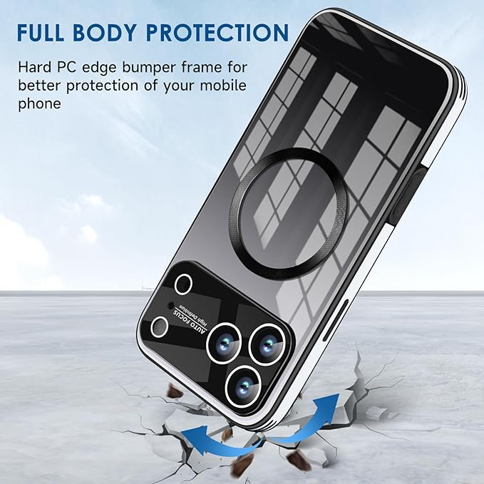 Guppy Compatible with iPhone 17 Pro Max Magnetic Case, with Full Camera Lens Protector [Compatible with MagSafe] Scratch Resistant Gradient Glass Back Cover Phone Case-Black