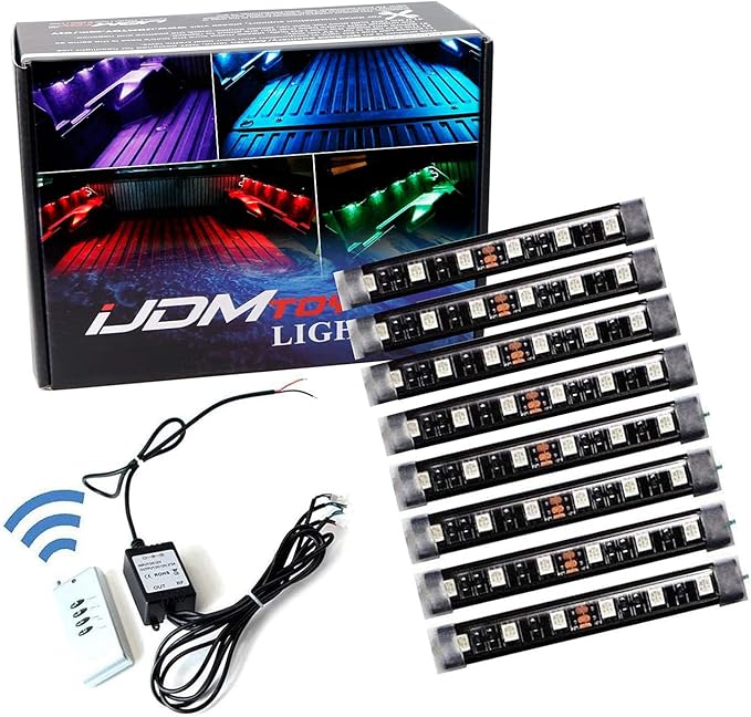 iJDMTOY 8-Piece Universal Fit 48-LED RGB Multi-Color LED Interior/Exterior Accent Atmosphere Lighting Kit w/Adjustable Setting for Car Truck SUV
