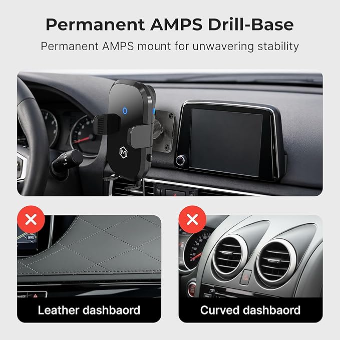 Wireless Magsafe Car Mount Charger - Magnetic Cell Phone Holder with AMPS Plate Mount - Auto Scan & Auto Grip Car Phone Stand - Compatible with Samsung, iPhone, Smartphone- Fast Charger