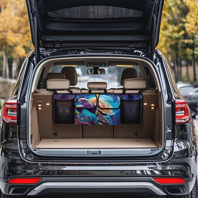 Turtle Trunk Hanging Storage Bag Underwater World Back of Seat Car Organizer Multipurpose Cargo Accessory with 3 Adjustable Buckles