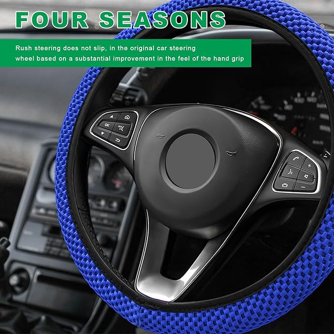 Elastic Steering Wheel Cover, 15"×15" Breathable Ice Silk Steering Wheel Protector, Universal Auto Wheel Wrap Anti-Slip Soft Cover for Ultimate Comfort, Car Accessories (Blue)