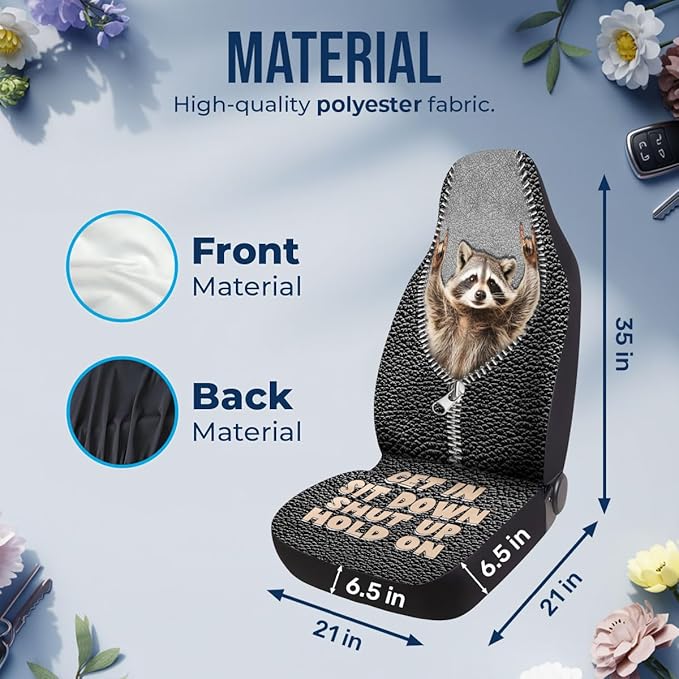 GENANY Funny Raccoon Car Seat Covers Set of 2, Racoon Breathable Front Seat Covers for Truck Sedan SUV, Funny Car Accessories, Raccoon Gift for Women Men
