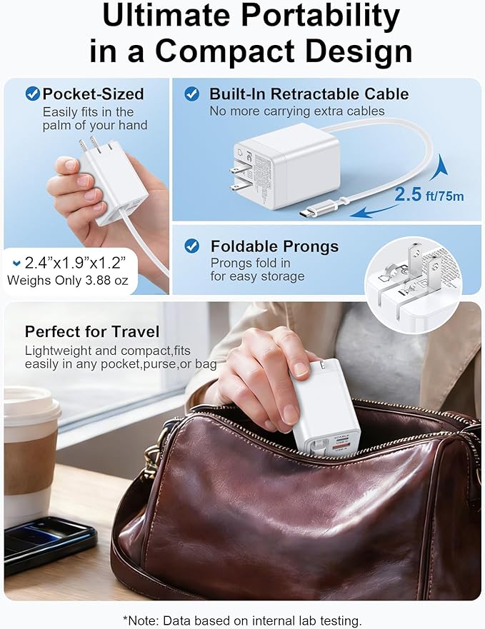 Retractable Charger Type C Cable for Google Pixel 10a 10 Pro Fold 10 XL 9a 9 8a, Fast Car Charger Adapter + Foldable Wall Plug Kit with Built in Type C Cord for iPhone 17e 17 Pro Max 17Pro 16e 16 15