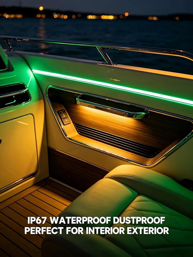 YM E-Bright Green Led Strip Lights for Cars, 10.6 inch 27CM 5050 15 SMD Waterproof Car Underglow Lights Motorcycles Boat Decoration Led Interior Exterior Lights Strip,DC-12V, Pack of 4