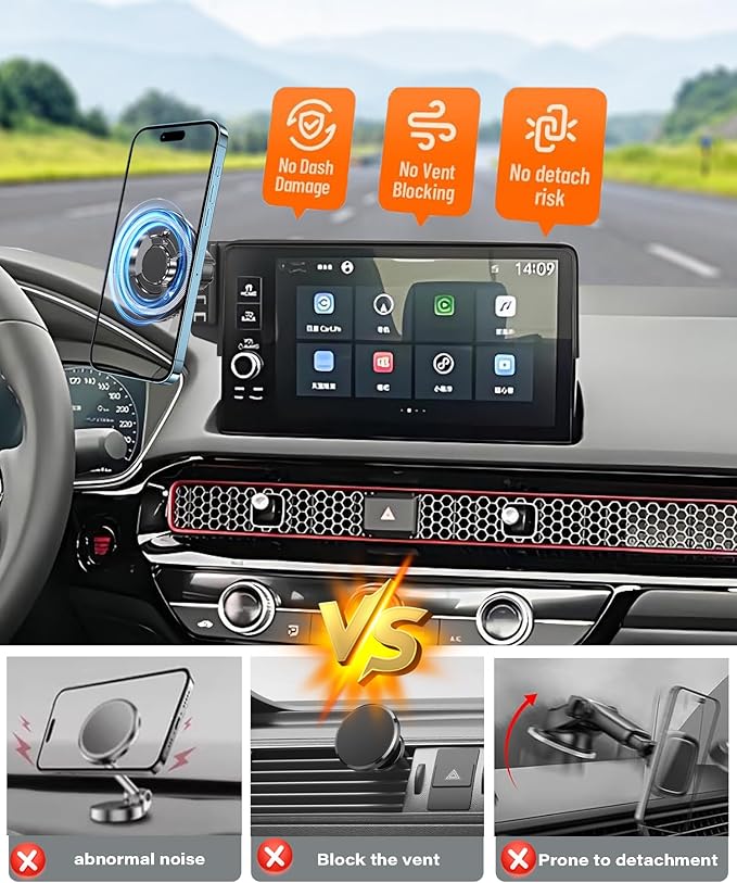 Magnetic Car Phone Mount for Honda Civic 2022-2026 / Acura Integra 2023-2025, for MagSafe Strong Magnets Cell Phone Holder 7/9-Inch Touchscreen Cradles, for iPhone Samsung Galaxy Google