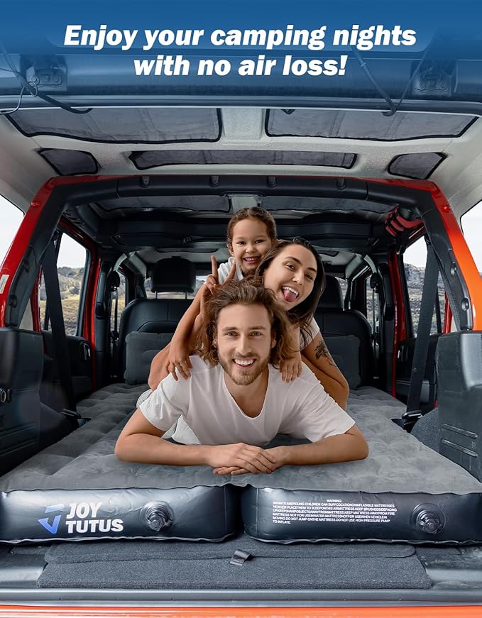 JOYTUTUS SUV Air Mattress for Camping w/Air Pump Compatible with Wrangler JL, Comfort SUV Inflation Mattress w/2 Pillows for 2018-2026 Wrangler JL 4 Door (Don't for 4XE) - Dark Grey