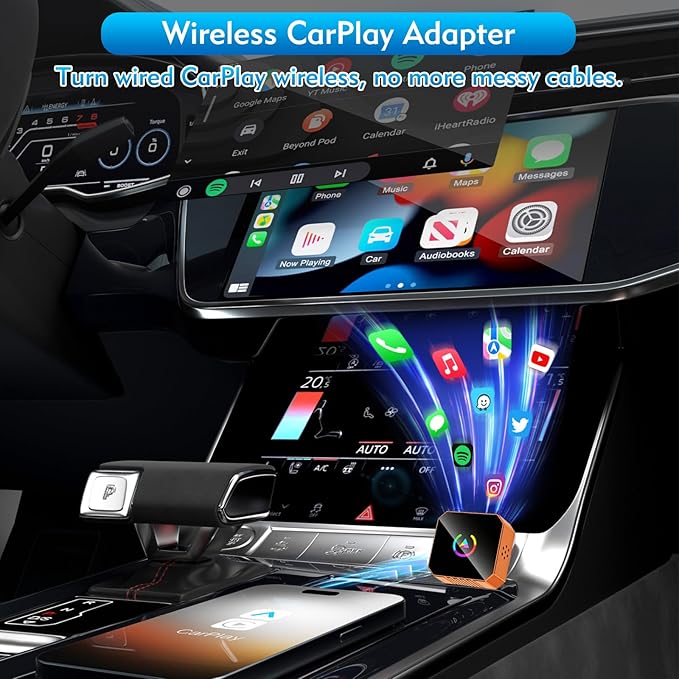 Wireless CarPlay Adapter, 2-in-1 Mini CarPlay & Android Auto Wireless Adapter, Plug & Play, Auto Connect, Car Accessories, Car Play Dongle Compatible with iPhone & Android