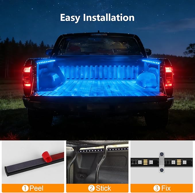 Truck Bed Lights 2Pcs - RGB 16 Million Colors, APP & Built-in Control, IP67 Waterproof, Music Sync, 12V DC, 60-Inch Led Light Strip