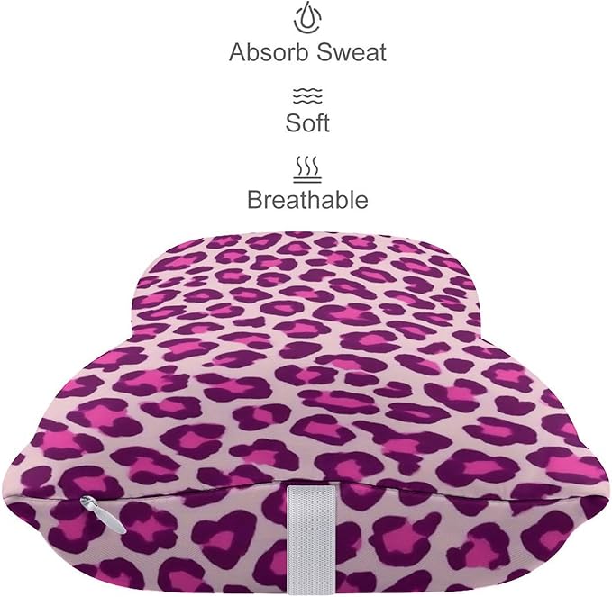 Car Pillow for Neck Pain Relief Support, Compatible with Pink Cheetah Leopard Print Memory Foam Car Neck Pillow for Car Seat with Adjustable Strap, 2 Pcs Car Headrest Pillow for Ergonomic Design