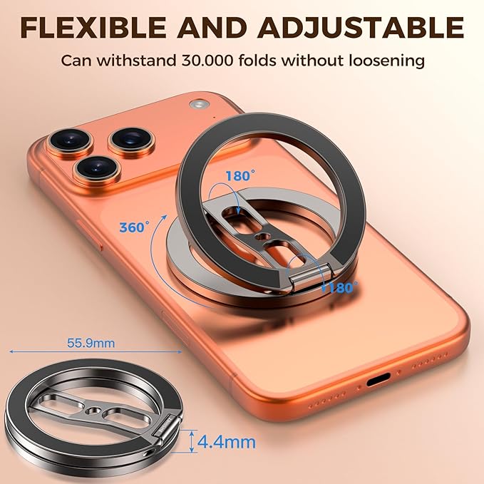 Magnetic Phone Ring for MagSafe Grip [Dual-Sided Magnetic] [Magnet Phone Stand Grip Compatible with Car Mounts] Mag Safe Accessory for iPhone 17/16/15/14/13 Pro Max Plus, Grey