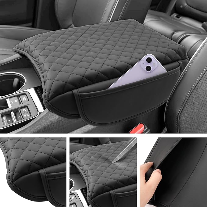 SXCY for 2025 2026 Honda Passport Armrest Cover Pad for 2024-2026 Honda Passport/Pilot Accessories 2024 2025 2026 Passport Center Console Cover w/Soft Cotton Cushion (Added-Pad w/Side Pockets)