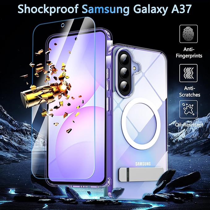 OWKEY for Samsung Galaxy A37 5G Case with Stand, Magnetic Shockproof Case Fit for Magsafe Translucent Matte Cover for Samsung A37, Clear