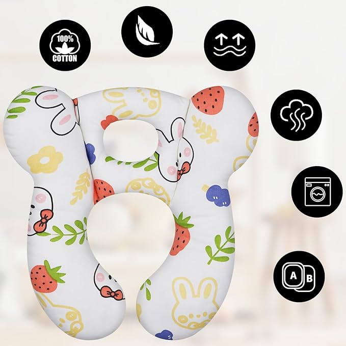 Baby Travel Pillow, Upgrade U-Shape Infant Pillow for Car Seat Pushchair and Stroller, Soft Comfortable Sleep Cushion for Kids Newborn and Toddler -StrawberryWhite
