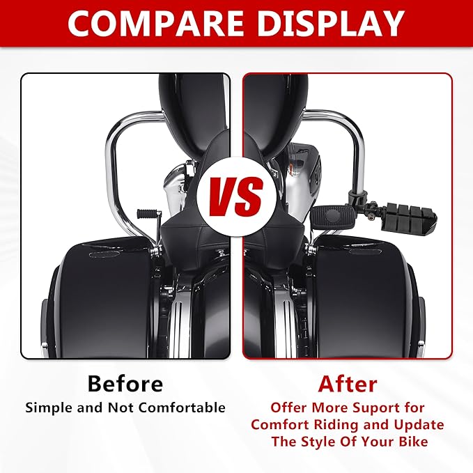 Motorcycle Clamp-on Highway Pegs Universal Adjustable Engine Guard Foot Rests w/Mount Clamp Kit For Most Motorcycle Models with 25mm 32mm 34mm Crash Bar Tube Accessories(Black Style)