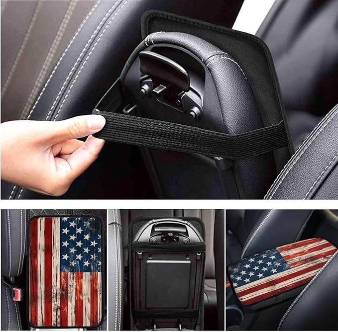 American Flag 6pcs Car Decor Set for Women Men Car Steering Wheel Cover Retro Style Armest Cushion Auto Interior Decor Cup Holder for SUV Truck Sedan