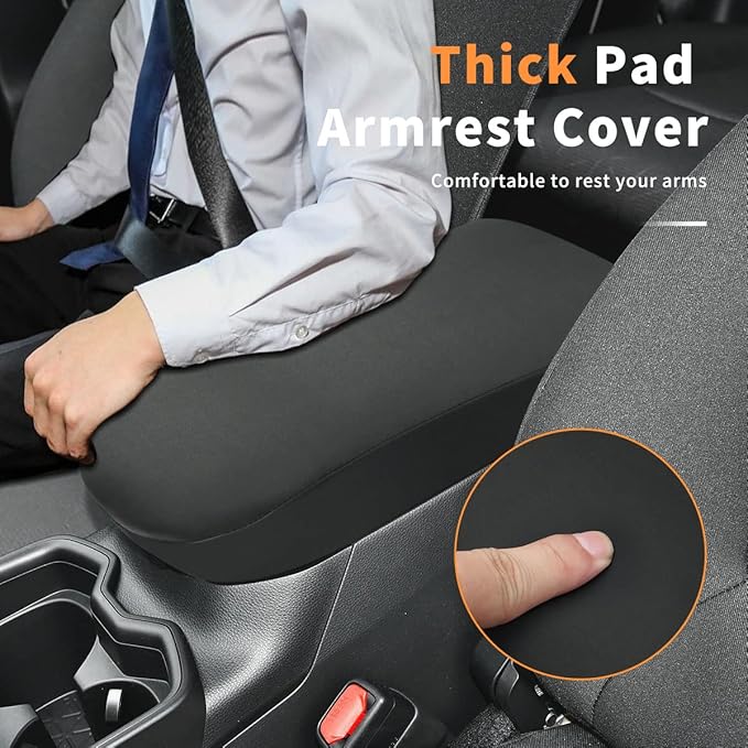 INTGET Center Console Armrest Cover for Toyota RAV4 Accessories 2025 2024 2023 2022 2021 2020 2019 Leather Middle Console Lid Cover Protector Arm Rest Covering Car (Black Neoprene)