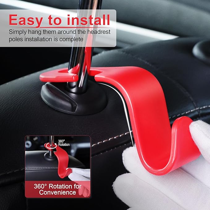 LivTee Car Seat Headrest Hook - 4 Pack Universal Auto Back Seat Hook Organizer for Purse Coat, Interior Accessories