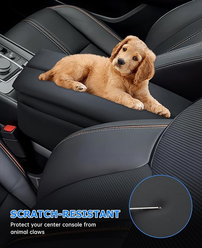 INTGET Center Console Cover for Mazda CX5 Accessories 2026/CX50 CX-50 2023 2024 2025 2026 Car Interior Leather Armrest Arm Rest Lid Cushion Pad Protector (2023+, Black Stitches)