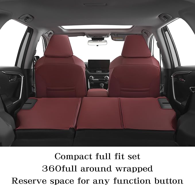 HKZ Fit RAV4 Car Seat Cover Set for 2013 2014 2015 2016 2017 2018 Toyota RAV4 Limited XLE SE Platinum Adventure-Leather(Burgundy)