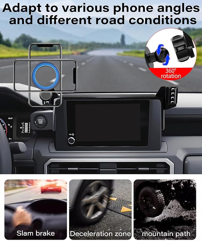 Magnetic Car Phone Mount for 2024 2025 2026 Toyota Tacoma Accessories, for MagSafe Strong Magnets Cell Phone Holder 8-Inch Screen Cradles, with Portable Phone Gripper 360° Rotation