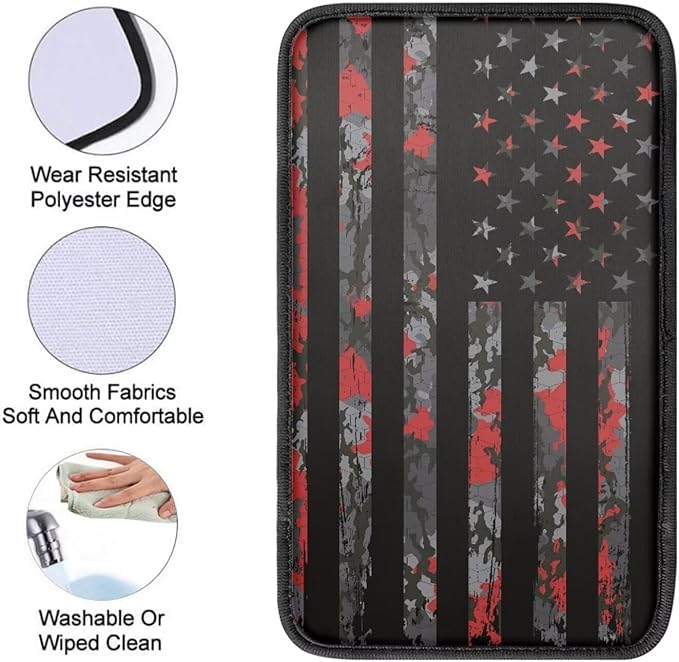 JoyLamoria Camou American Flag Auto Center Console Pad Cover Patriotic Car Armrest Cushion Soft Handrail Box Protector Universal