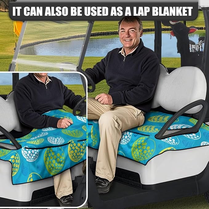 Biyejit Golf Cart Seat Covers with 4 Pockets Golf Cart Seat Towel Blanket Fits 2-Seat Golf Carts, Golf Cart Accessories