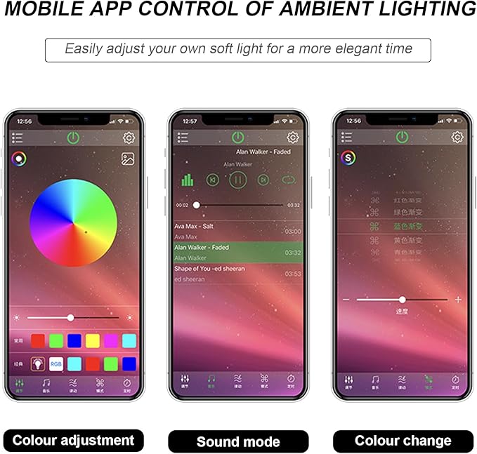 Interior Car LED Strip Lights with APP Control, RGB Ambient Lighting Kit with 118 inches Fiber Optic, 16 Million Colors Music Sync LED Vehicle Cigarette Lighter Neon Strip
