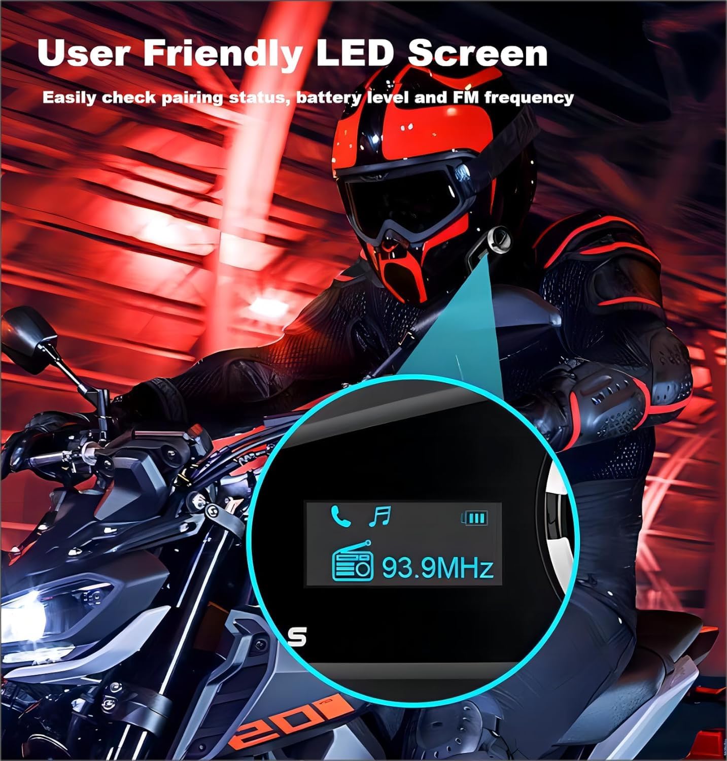 Fodsports FX6S Bluetooth Motorcycle Headset, 6-Way Motorbike Intercom Bluetooth, 1000m Motorcycle Helmet Communication Systems/Voice Dial/Universal Pairing/FM Radio (2 Pack FX6S with LED)