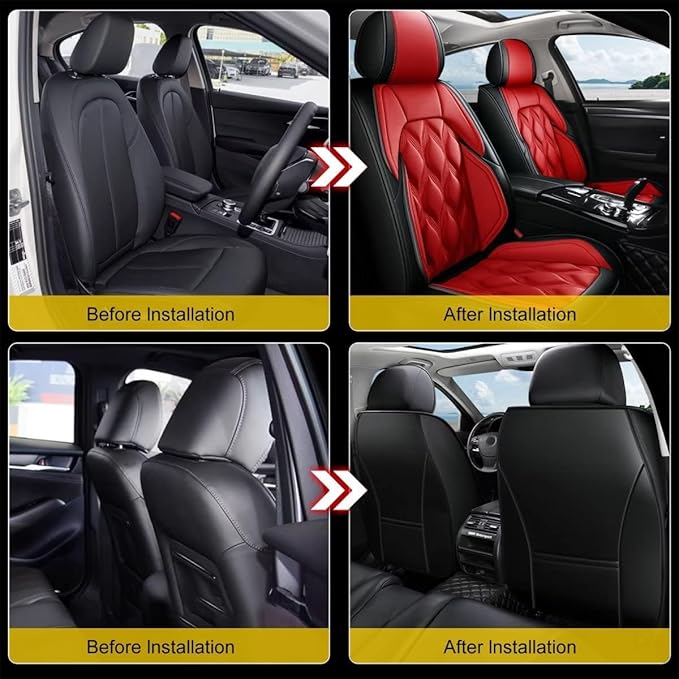 AOMSAZTO Car Seat Covers,Full Set 5 Seats Custom Fit for Honda Ridgeline 2006-2025,Faux Leather Automotive Cushion Covers Seat Protector,Airbag Compatible Waterproof (5 Seats Red)