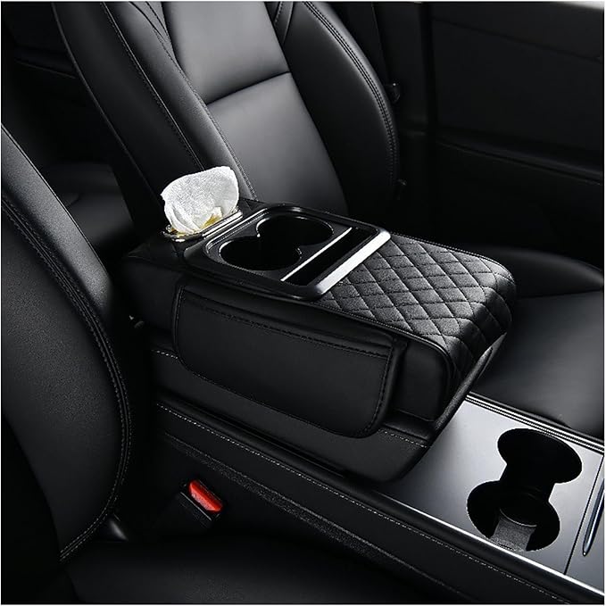 Car Armrest Storage Box for Nissan Hardbody (D21) 1986–1997, Center Console Organizer with Side Pocket, Ergonomic Memory Foam Armrest Cushion, Car Elbow Support Pad,A Black